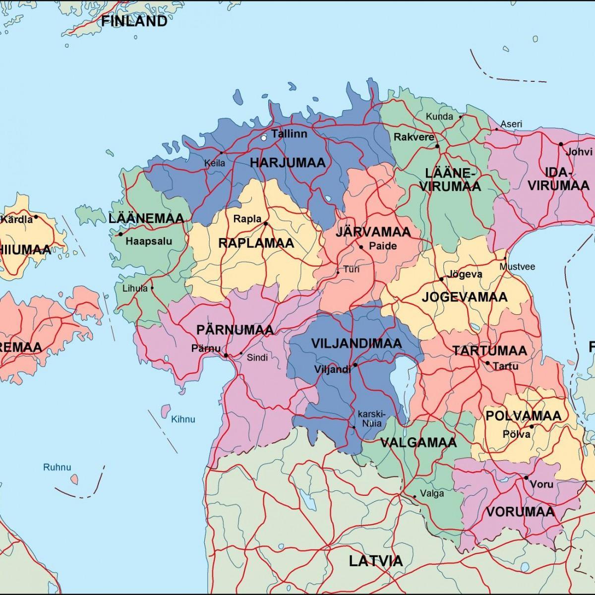 mappa di Estonia politico
