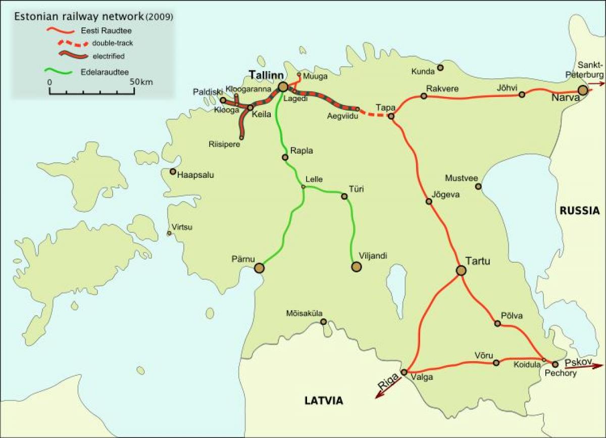 mappa di ferrovie estoni